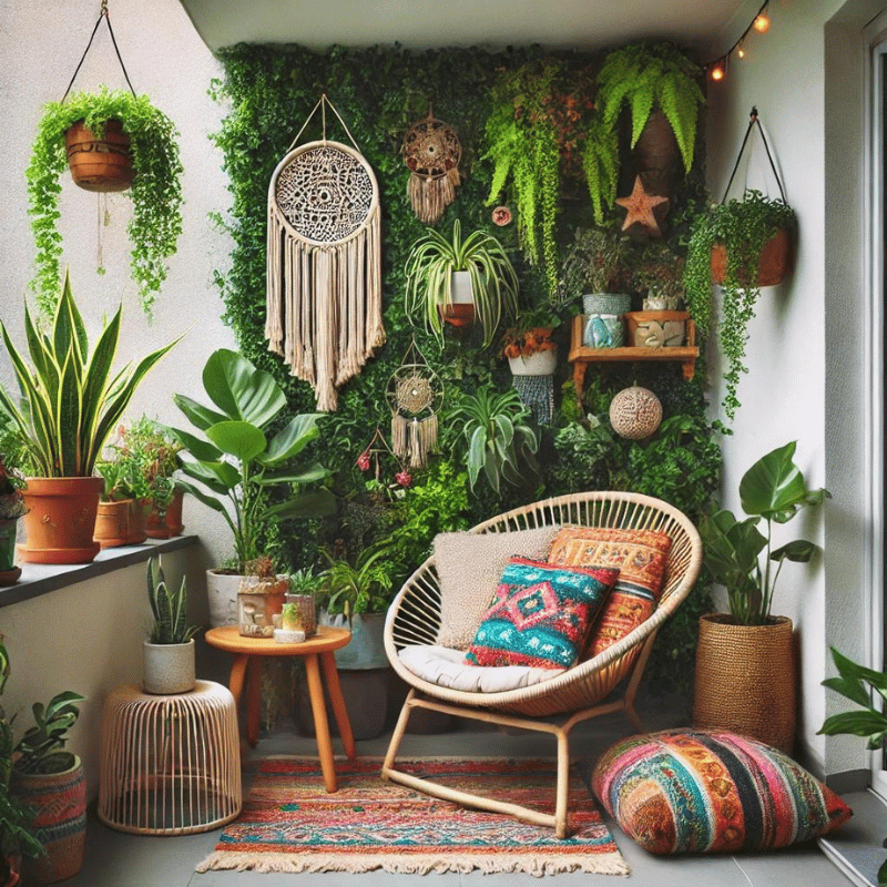 Jardim vertical para varanda pequena estilo boho